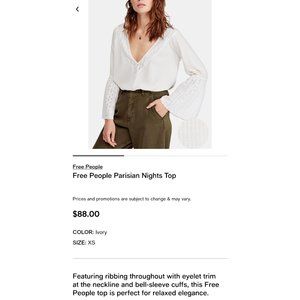 Free People Parisian Nights Top Ivory XS NWT